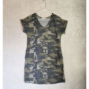 Nic & Lulu Women's Dress Size Small Camo Rolled Sleeve Bodycon Stretch Pockets